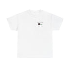 White t-shirt printed with "My pronouns are all/in" in serif type above a roulette wheel and a fanned pile of banknotes.