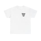 White t-shirt printed with "Chicken tender slut".